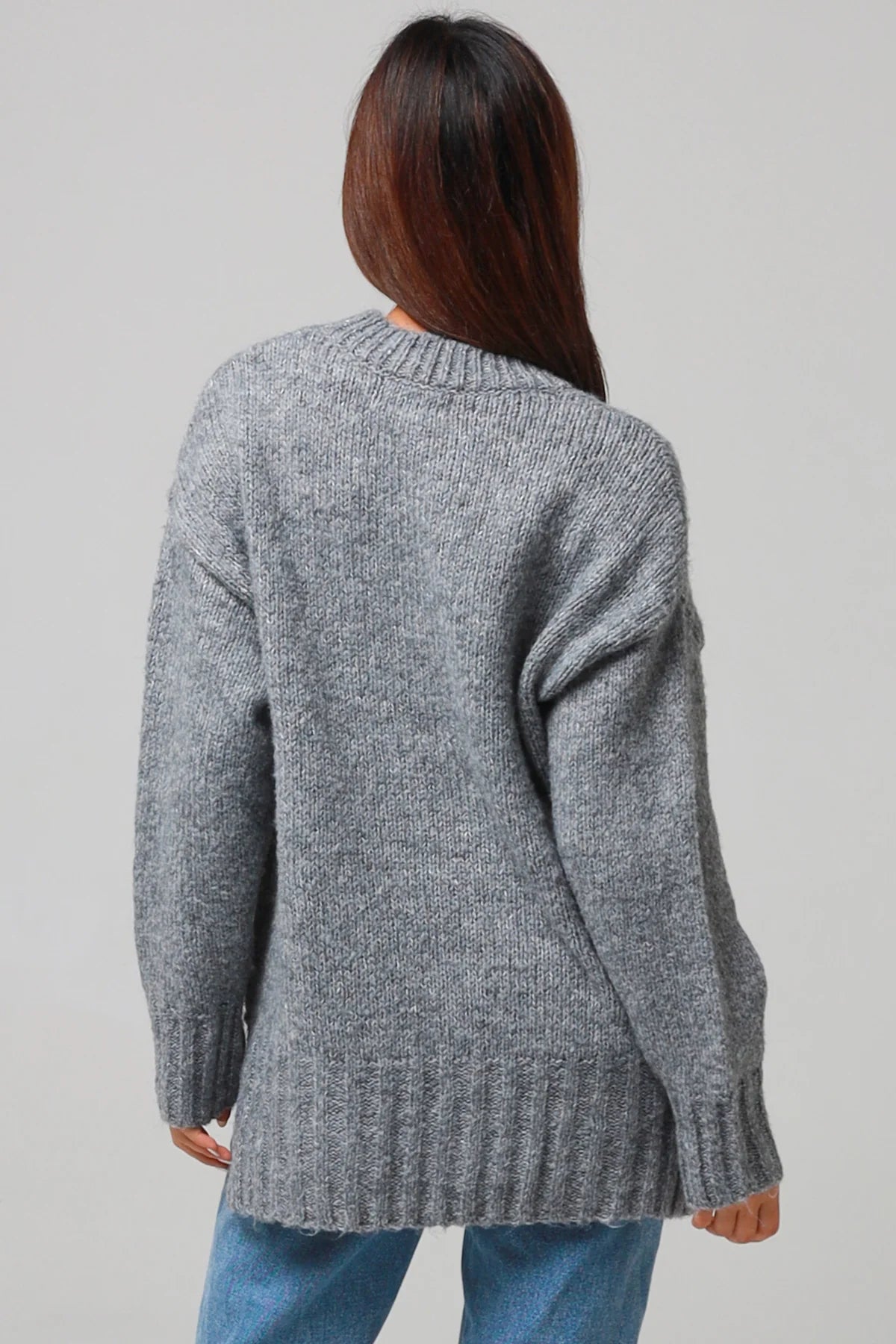 Classic Grey Knit  Wool Blend Sweater – Women's Sweater
