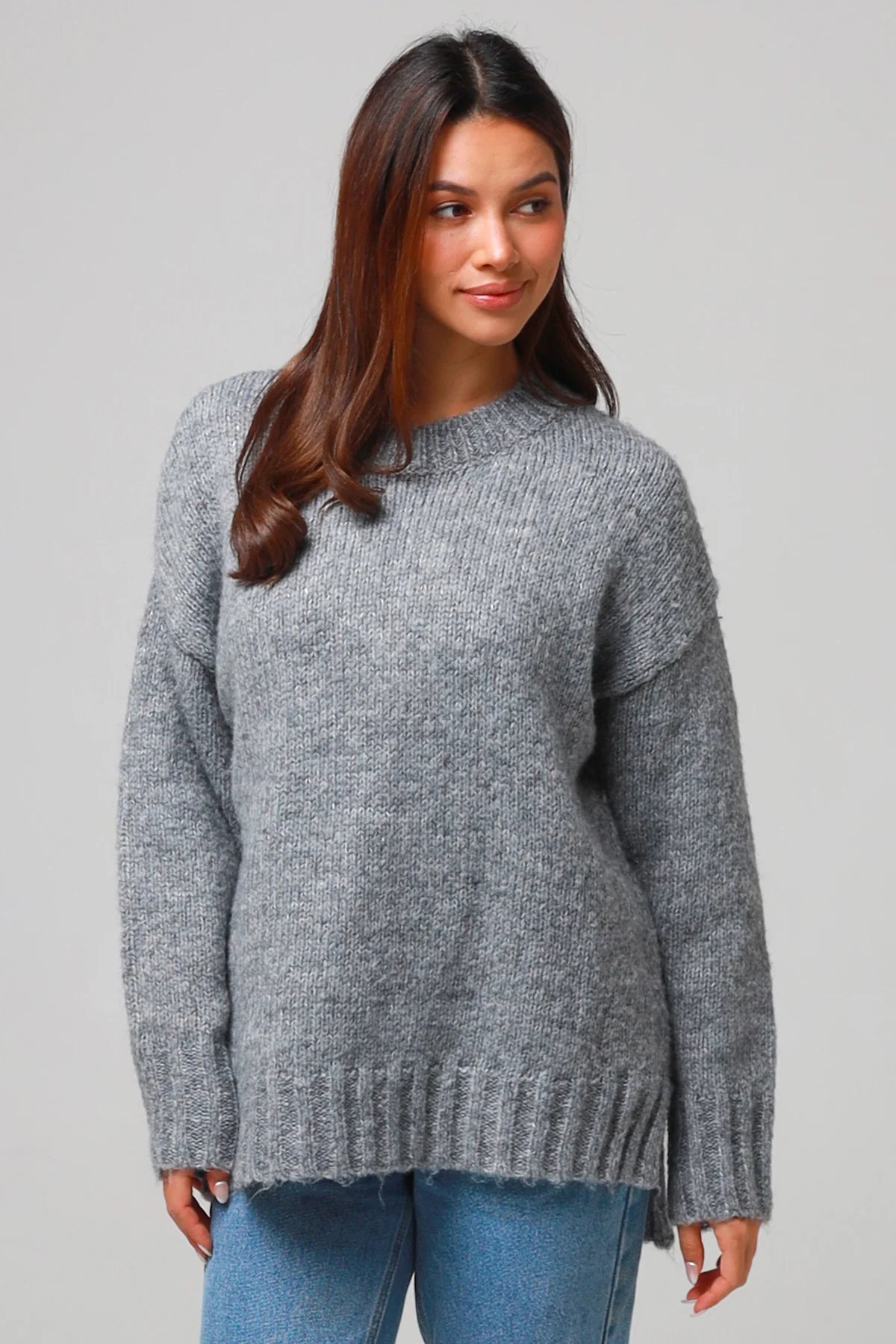 Classic Grey Knit  Wool Blend Sweater – Women's Sweater