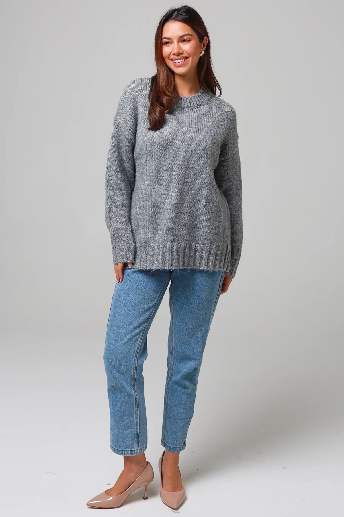 Classic Grey Knit  Wool Blend Sweater – Women's Sweater