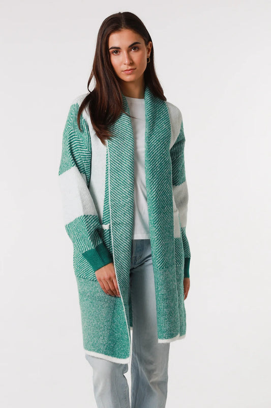 Green Pattern Knit  Wool Blend Cardigan – Women's Long Cardigan