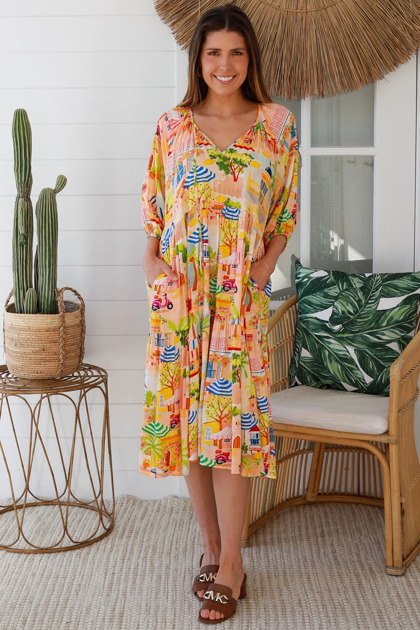 Colourful Village Print Dress  Aaliyah Exclusive Print - Womens Midi Dress