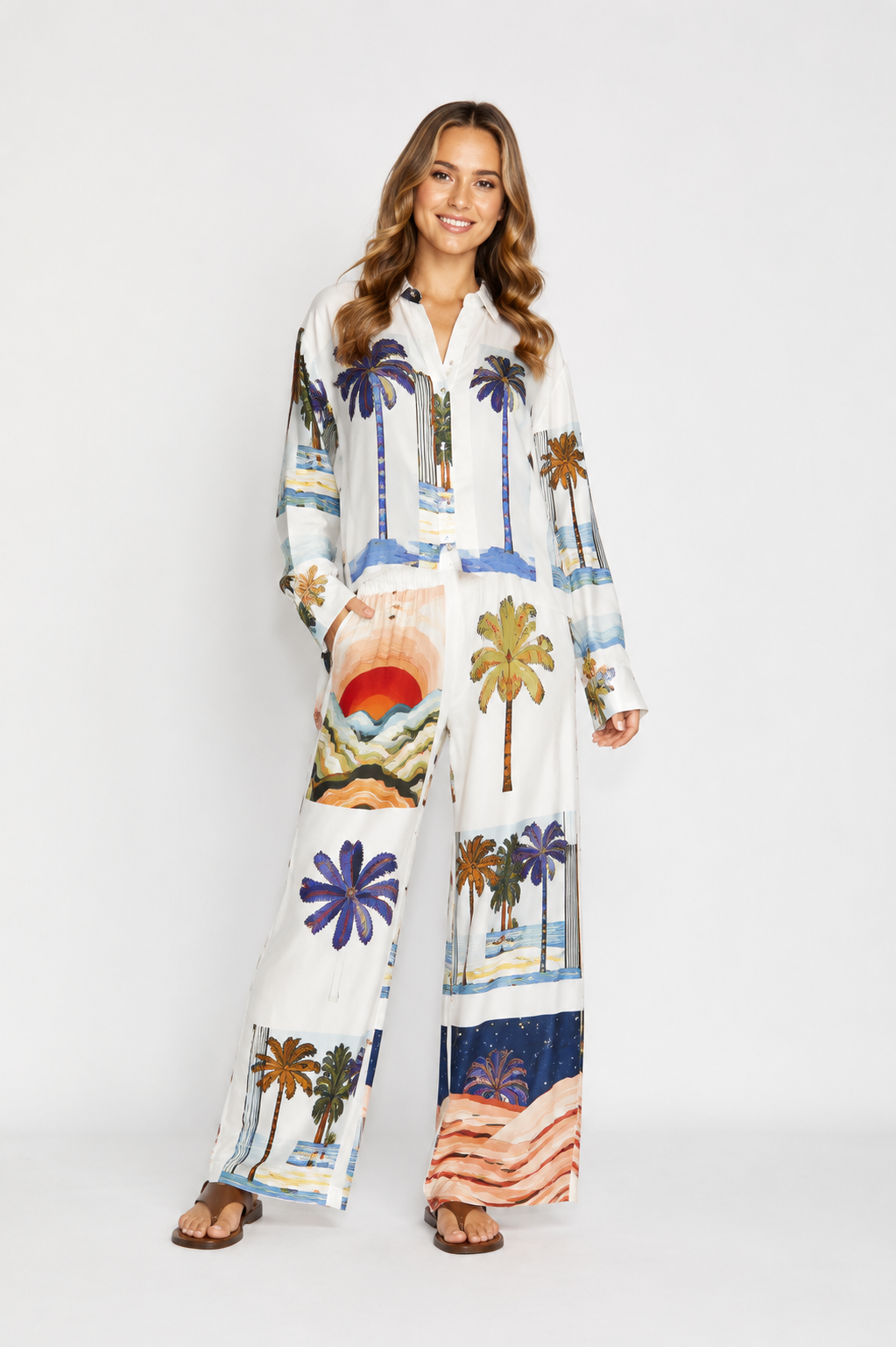 Alba Palm Scene Long Sleeve Shirt | Florence Bohemia