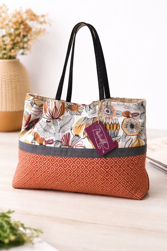 Neutral Floral Upcycled Tote Bag - Native