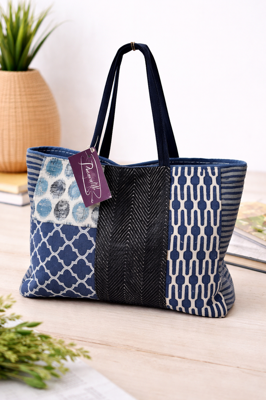 Blue Pattern Upcycled Tote Bag