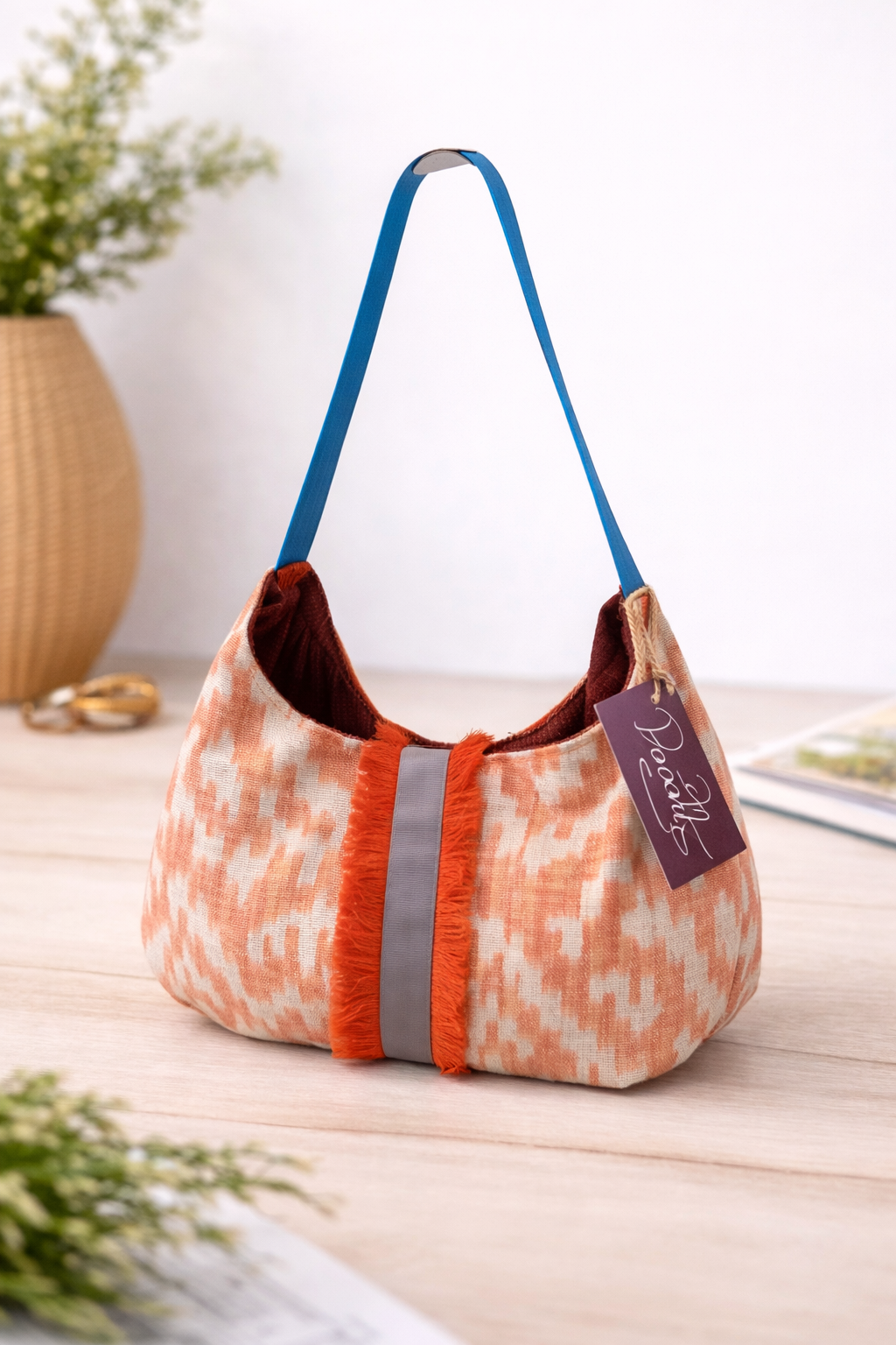 Orange Ikat Upcycled Shoulder Bag -