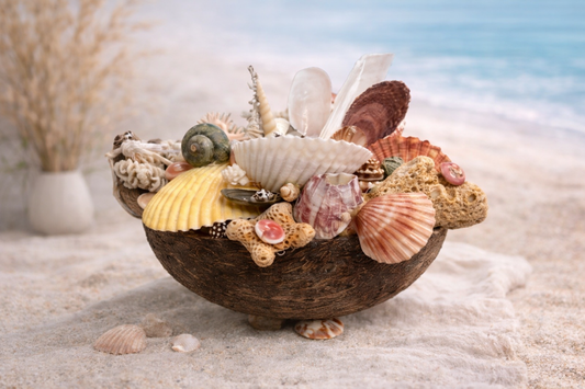 Coconut Shell Coastal Décor – Handmade Shell Arrangement