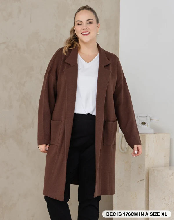 Chloe Knit Coatigan Chocolate - Ladies Cardigan