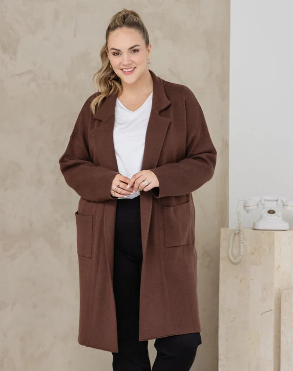 Chloe Knit Coatigan Chocolate - Ladies Cardigan