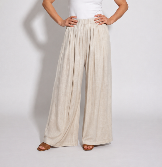 Temptation Lane Natural Wide Leg Pant | Linen Viscose Blend