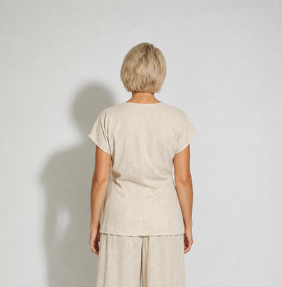 Temptation Lane Natural Wrap Top | Linen Viscose Blend