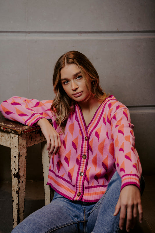 Jacquard V Neck Cardi