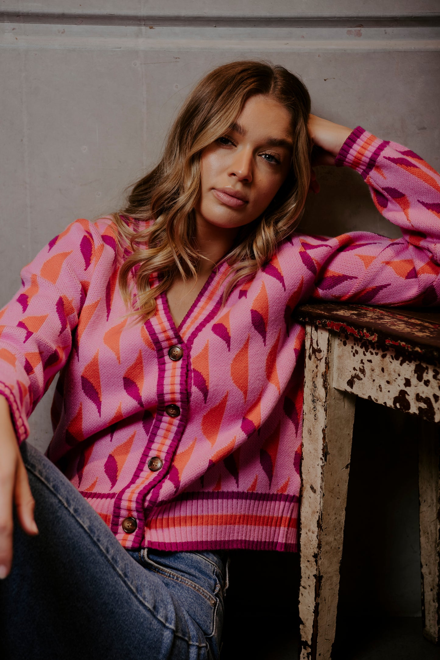 Jacquard V Neck Cardi
