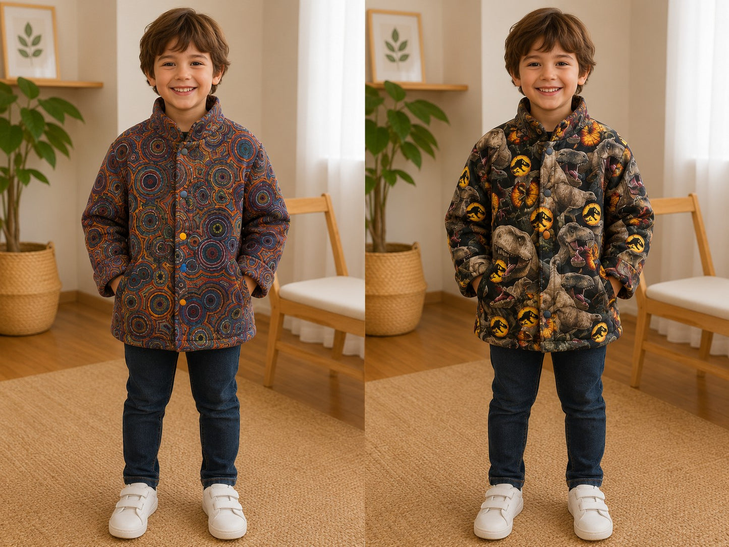 5yrs Jurasic Dino | Handmade Reversible Kids Cotton Jackets | One of a Kind Jackets | Locally Made Australia