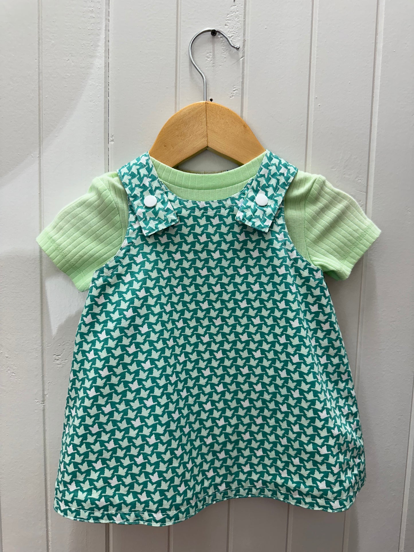 Blue Hydrangea/green white birds Reversable Dress #478