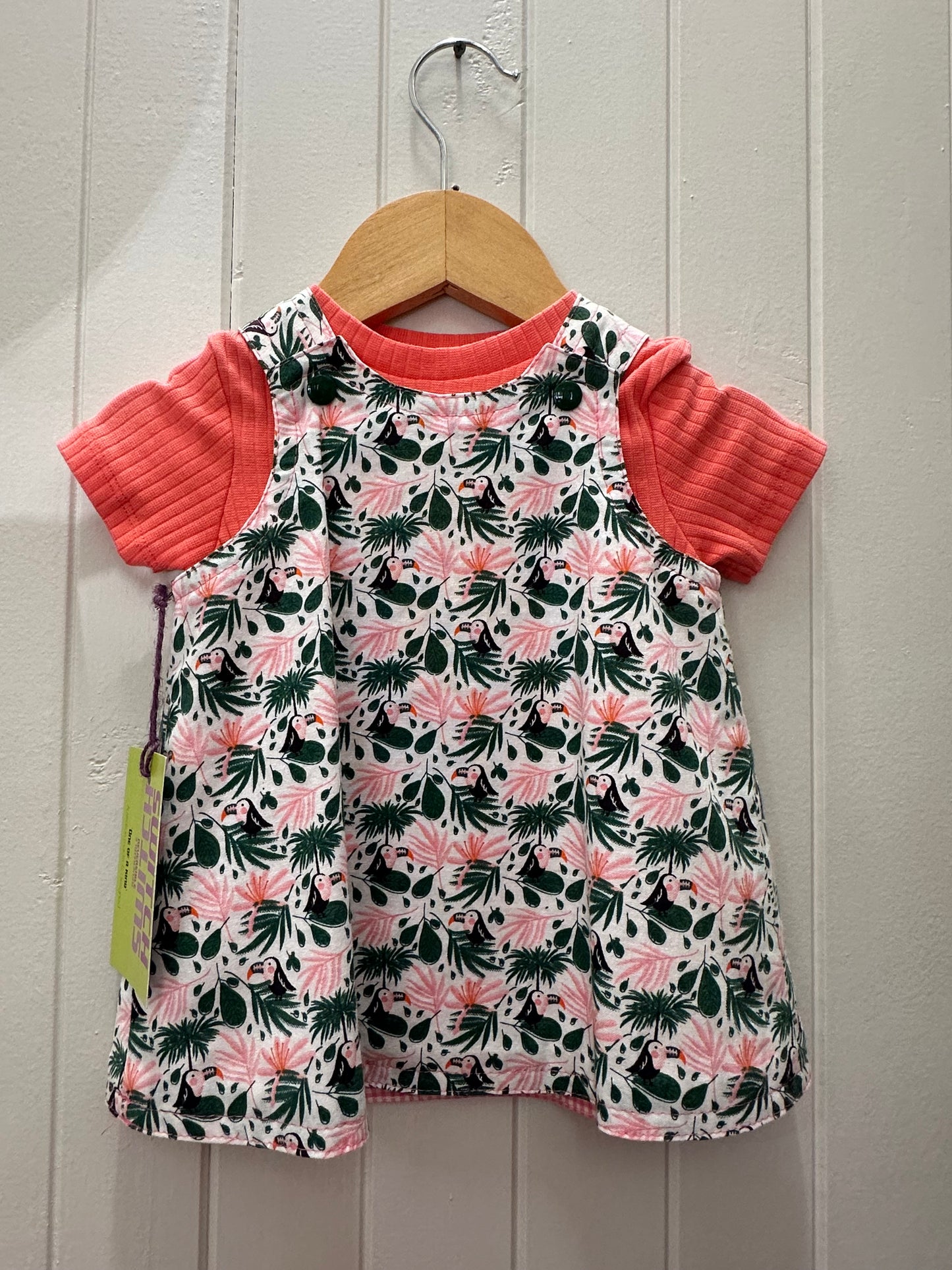 Toucan / pink check Reversable Dress #520