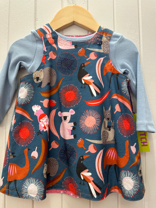 Navy Aussie Animals/Pink Stars Reversable Dress #701