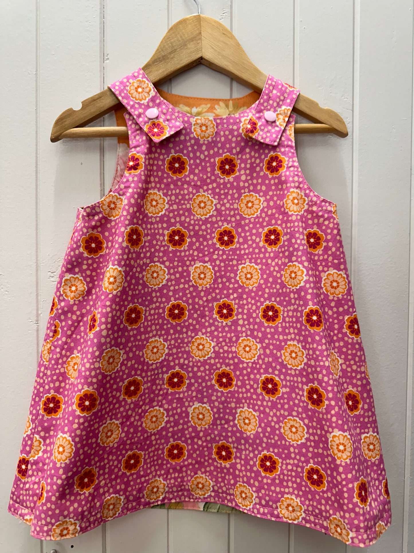 Orange With Pink Roses/Pink Orange Floral Reversable Dress #687