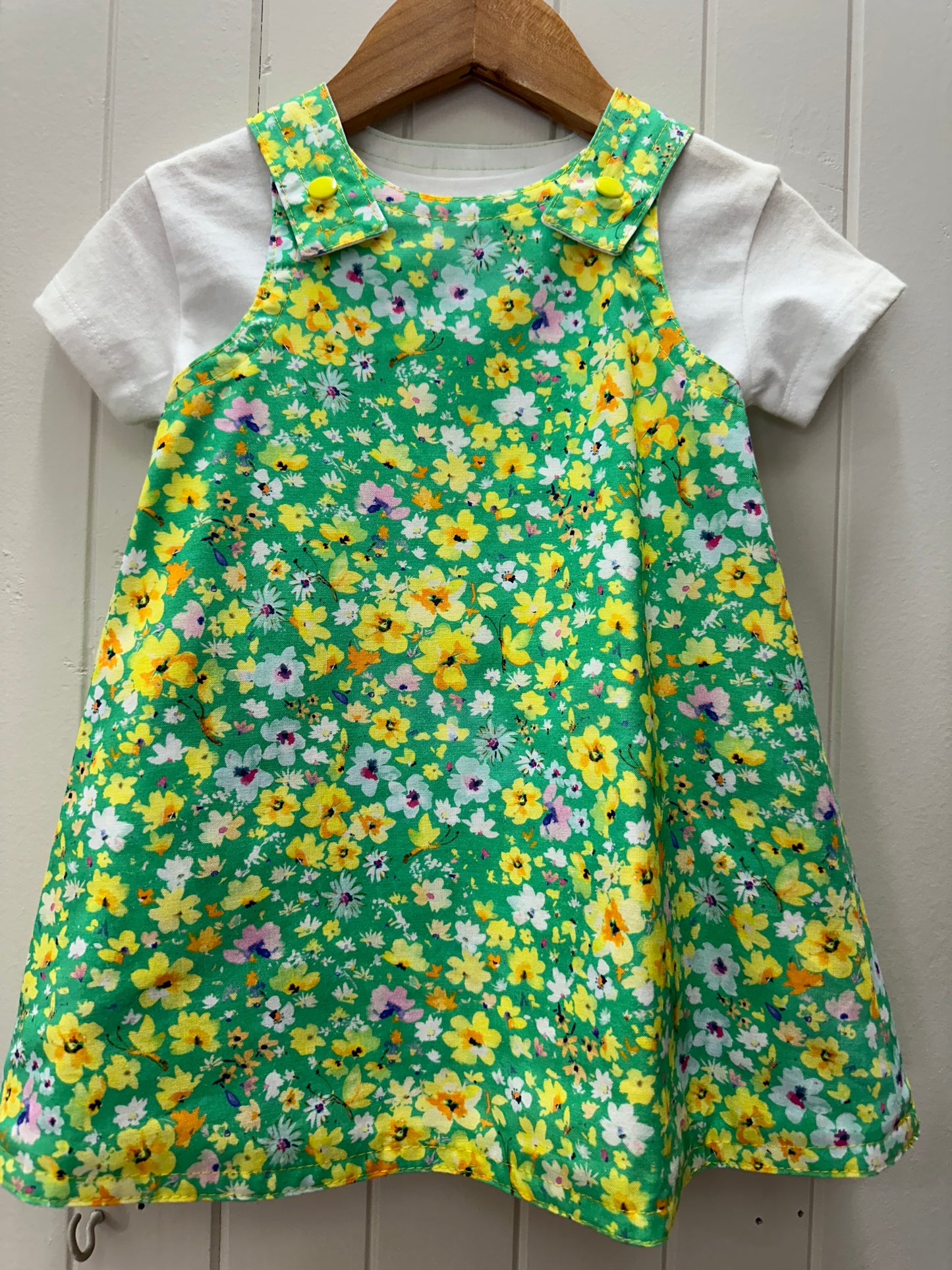 Cat Border/Bright Green Floral Reversable Dress #655