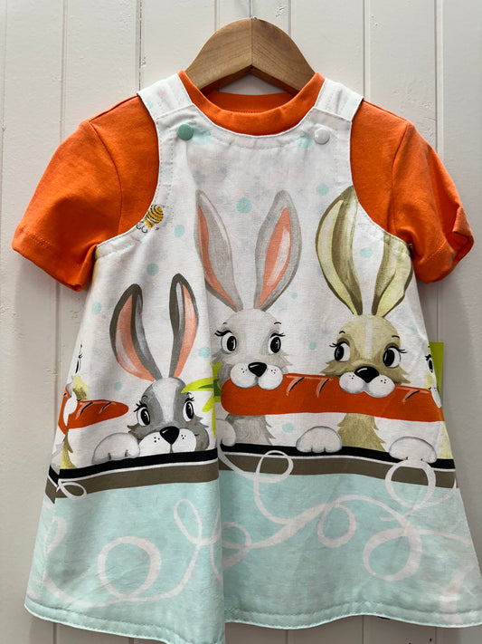 Rabbit Border/White with Orange Grey Floral Reversable Dress #654
