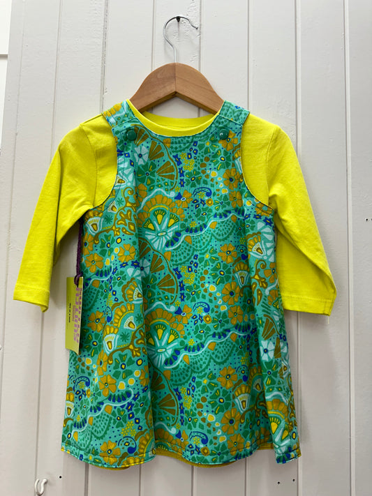 Jade Mustard Mod Floral/lime landscape Reversable Dress #584