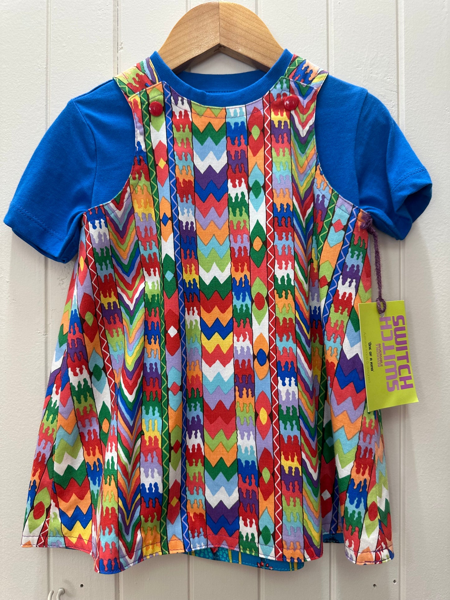 Multi Aztec/Blue Stripe Feathers Reversable Dress #579