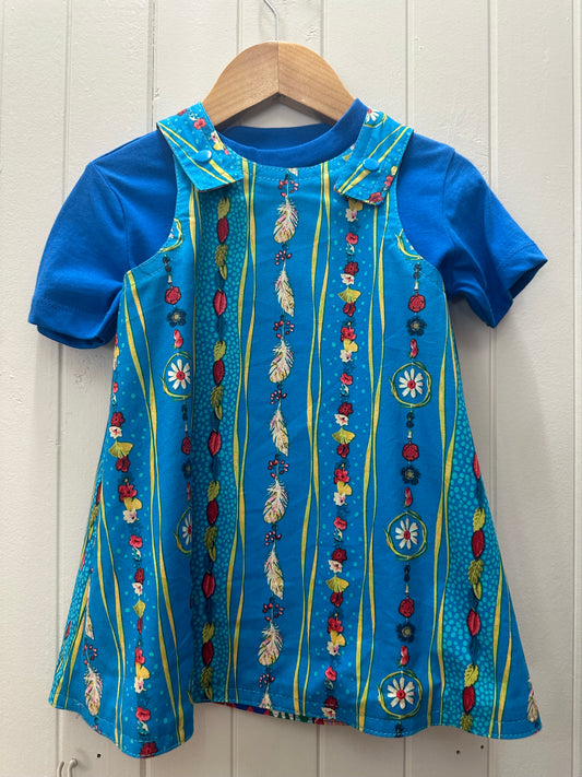 Multi Aztec/Blue Stripe Feathers Reversable Dress #579