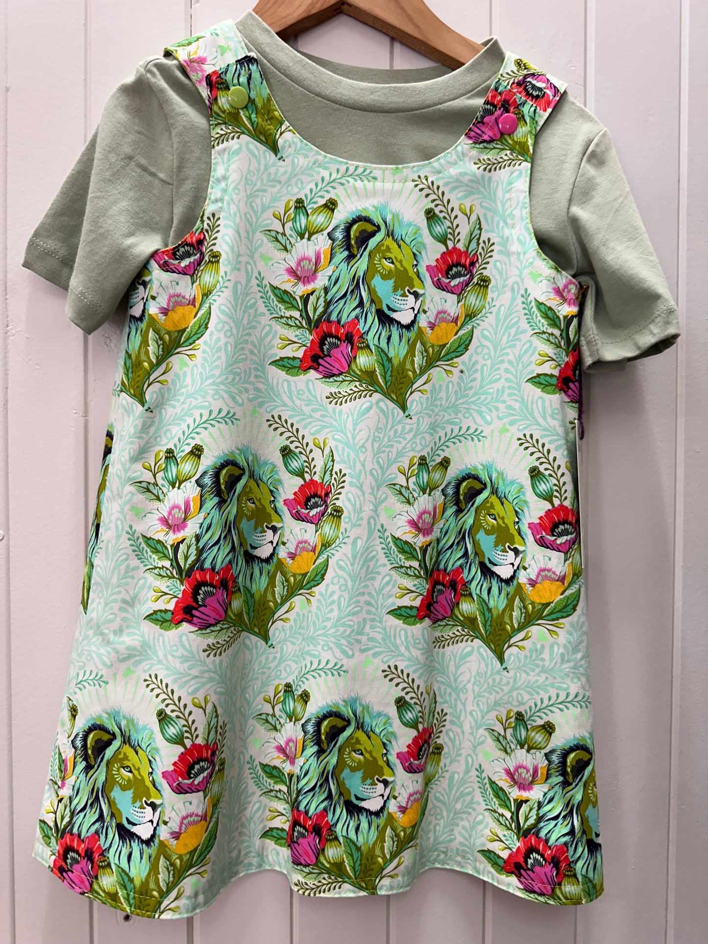 Light Green, Pink Floral/Mixed Geometric Reversable Dress #680