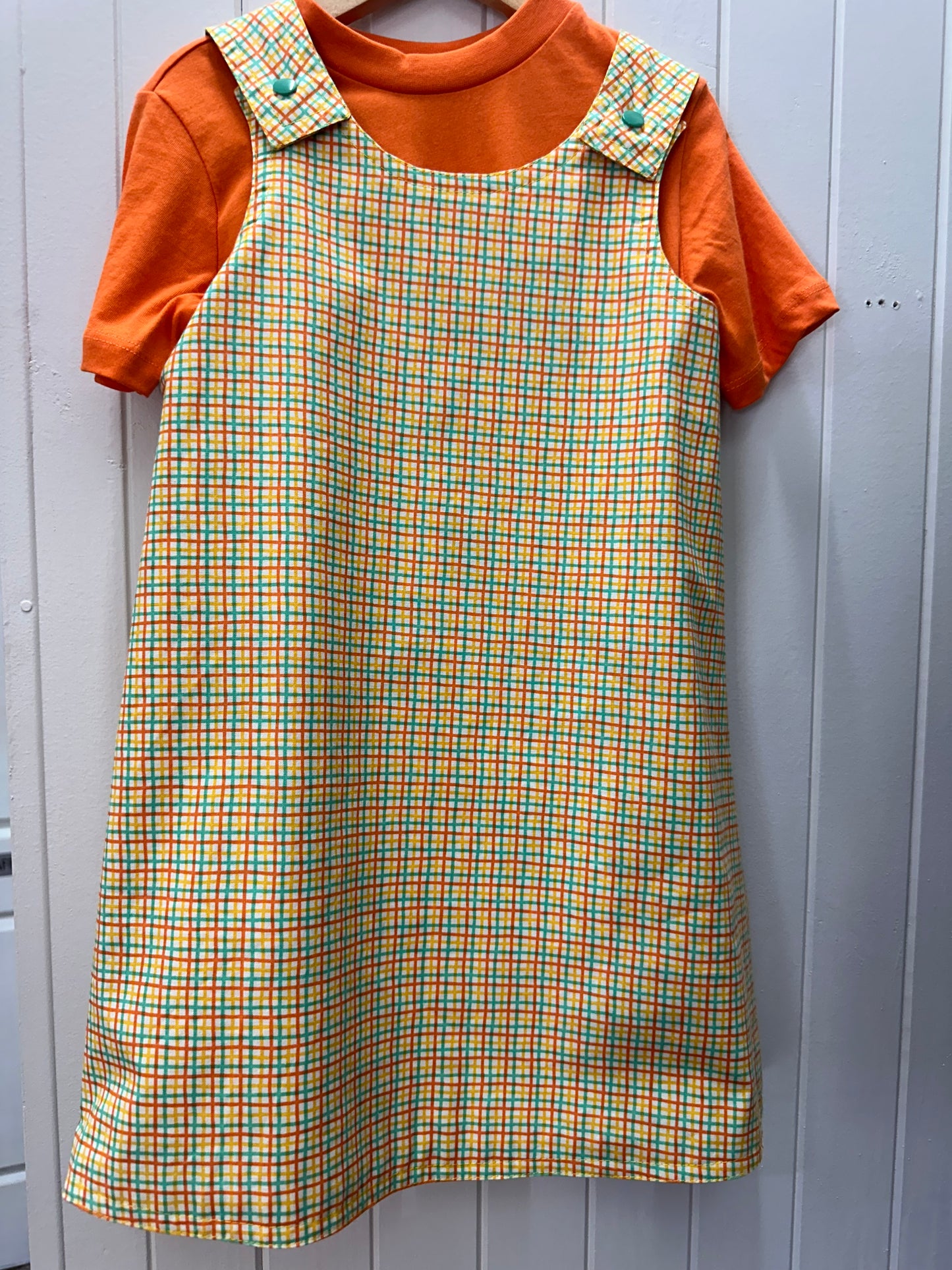 Sunflowers/Yellow, Orange, Green Check Reversable Dress #616