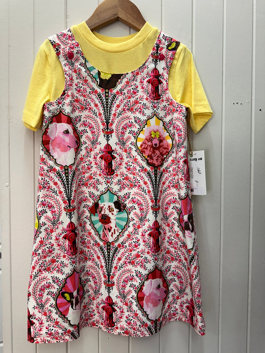 Red, Pink, White with Framed Dogs/Multi Stripe Reversable Dress #673