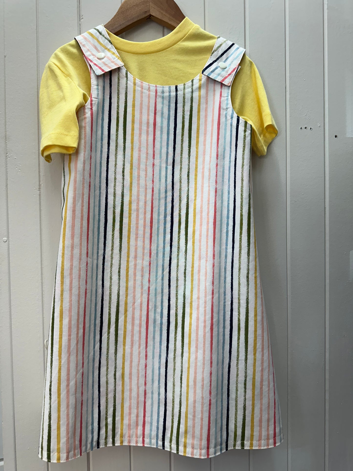 Red, Pink, White with Framed Dogs/Multi Stripe Reversable Dress #673