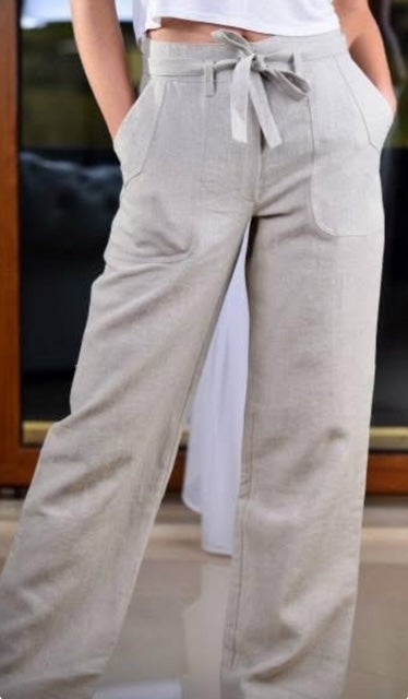 Beige Linen Pant with belt