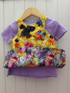 6-8m  Yellow Bird/Floral REVERSABLE dress