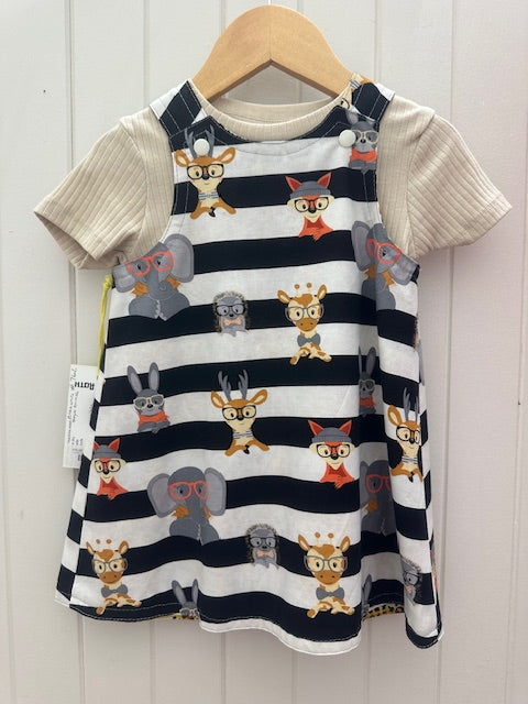 1yr Black White Stipr animals/leopard REVERSABLE Dress