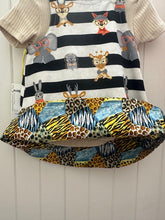 Load image into Gallery viewer, 1yr Black White Stipr animals/leopard REVERSABLE Dress