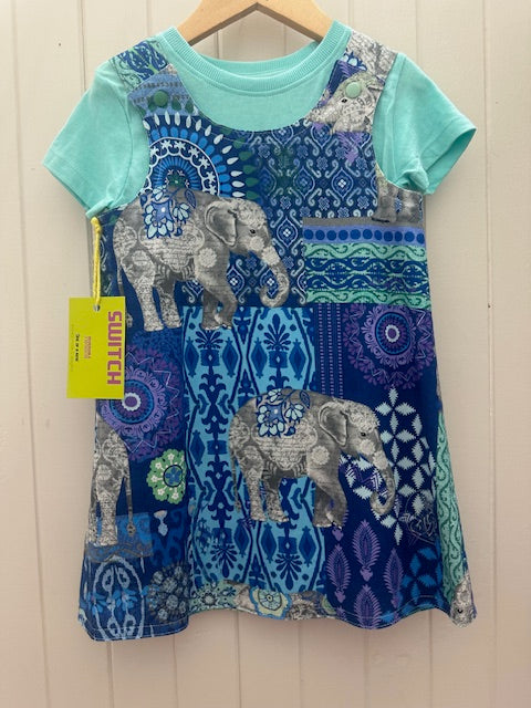 3yr Elephants/blue green paisley REVERSABLE Dress
