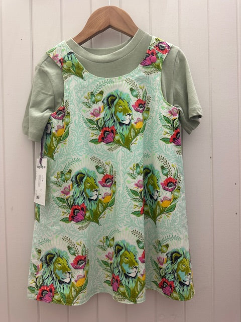 3yr Green Lion/Green Stipe geo shapes REVERSABLE Dress