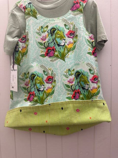 3yr Green Lion/Green Stipe geo shapes REVERSABLE Dress