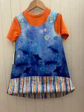 Load image into Gallery viewer, 4yr Blue Sea Creature/Stripes REVERSABLE Dress