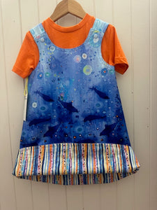 4yr Blue Sea Creature/Stripes REVERSABLE Dress