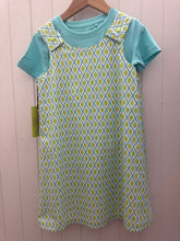 Load image into Gallery viewer, 4yr Blue Green Geo/Blue Green pattern REVERSABLE Dress