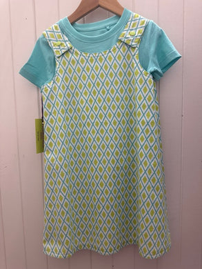 4yr Blue Green Geo/Blue Green pattern REVERSABLE Dress