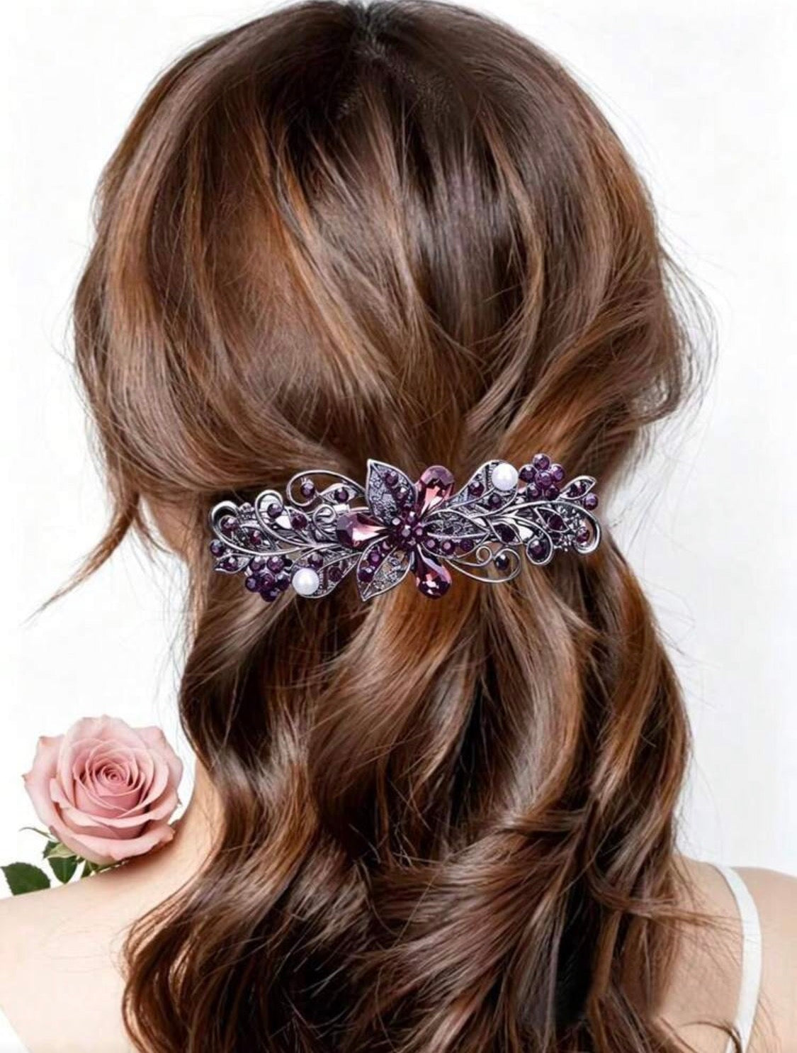 Midnight Bloom Crystal Hair Barrette – Vintage