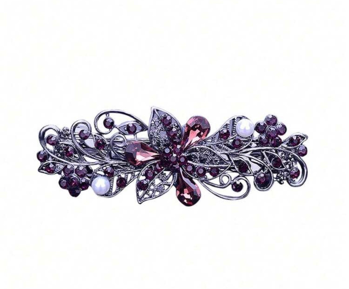 Midnight Bloom Crystal Hair Barrette – Vintage