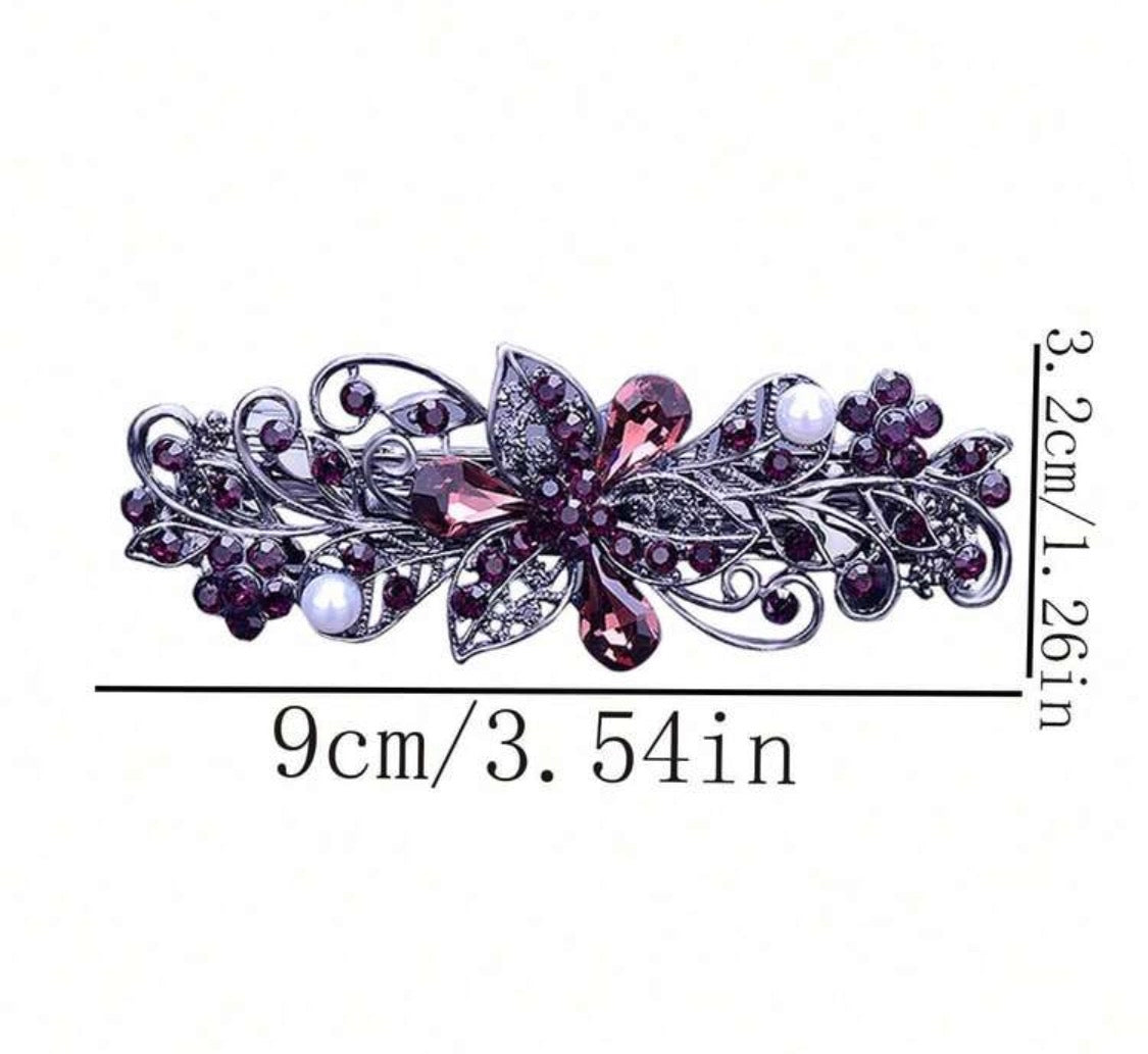 Midnight Bloom Crystal Hair Barrette – Vintage