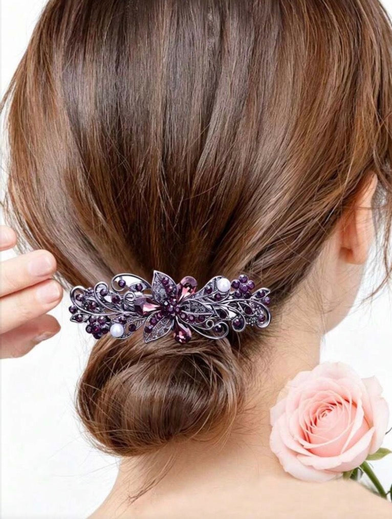 Midnight Bloom Crystal Hair Barrette – Vintage