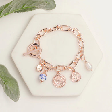 Rose Gold Charm & Blue Stone Bracelet