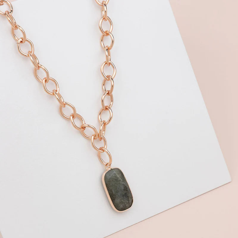 SHORT| Grey Stone Pendant Necklace