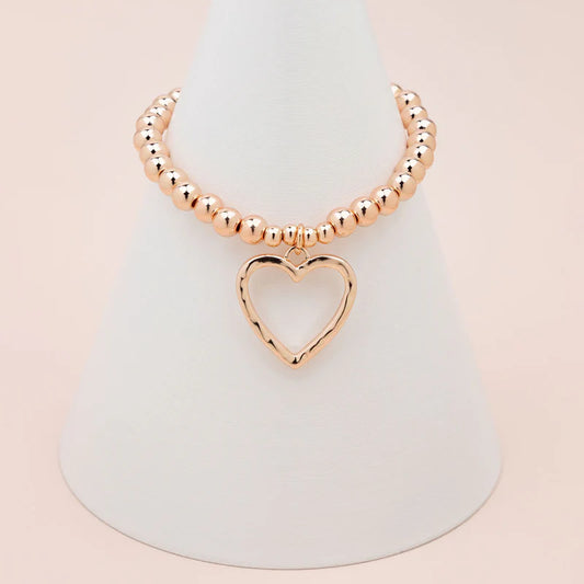 Rose Gold Bead & Love Heart Bracelet