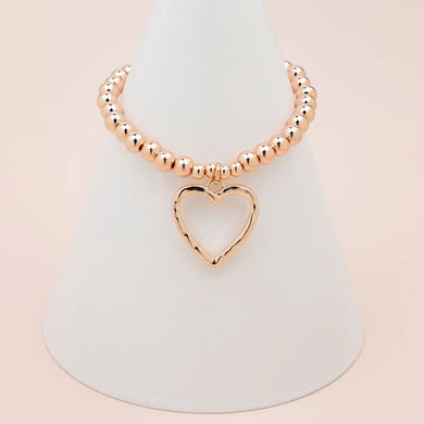 Rose Gold Bead & Love Heart Bracelet