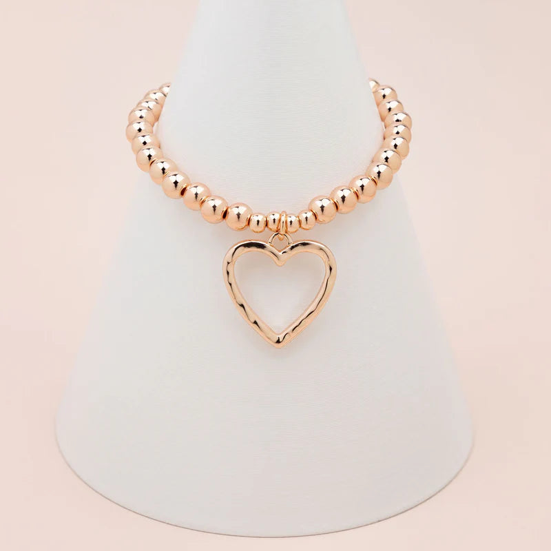 Rose Gold Bead & Love Heart Bracelet